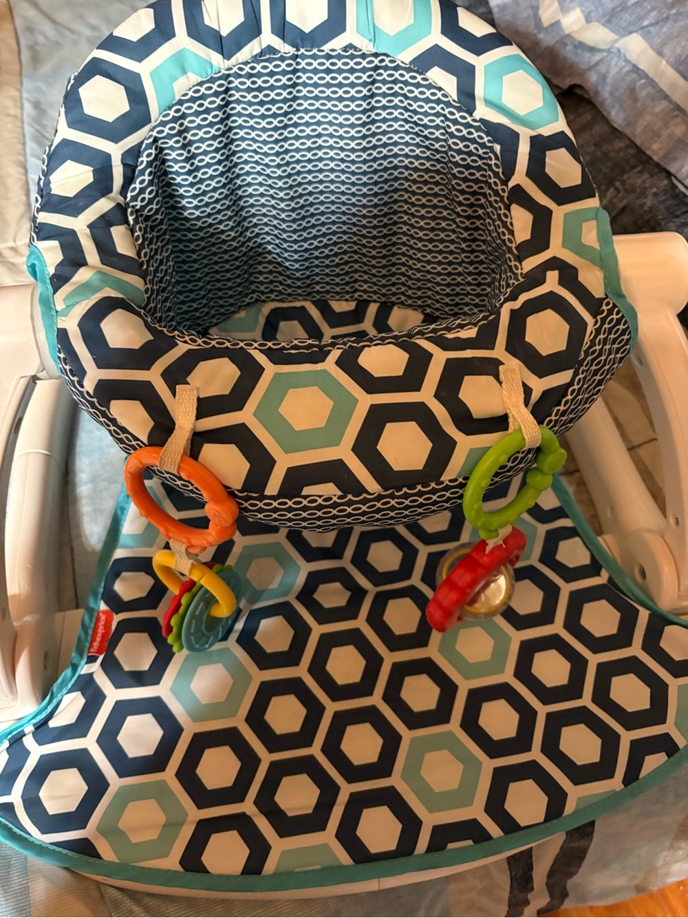 Fisher-Price Navy, Teal & White Hexagon Pattern Activity Seat Cover